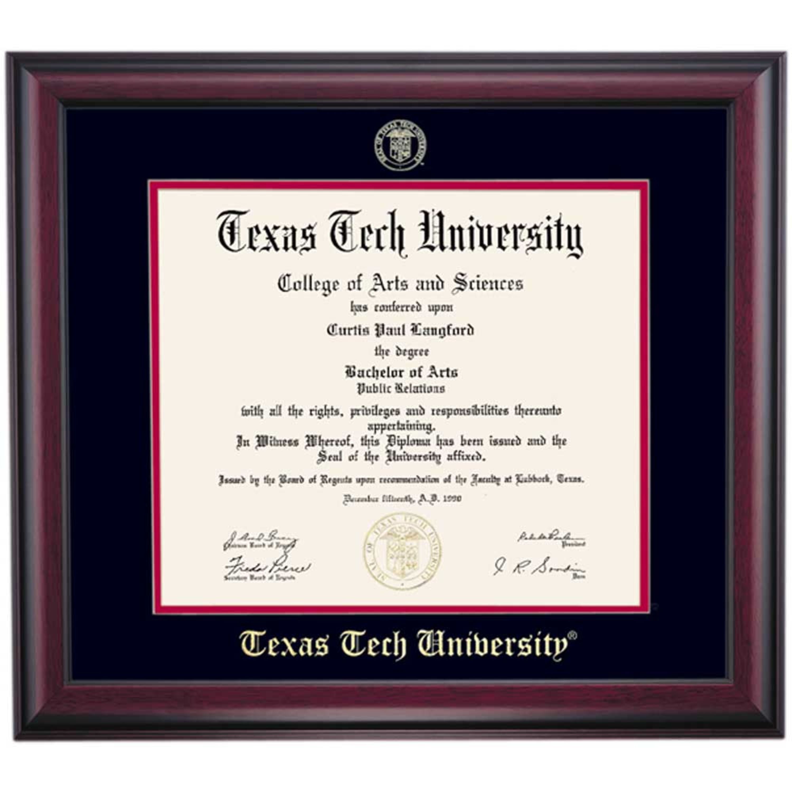 OCM Diploma Frame for Texas Tech University TTU, 19" x 21" Diploma
