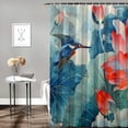 thumbnail image 2 of JEUXUS Flower Chinese Style Artistic Beautiful Wash And Ink Bird Plant Green Red Home Bathtubs Bathroom Curtain Decoration White, 2 of 7