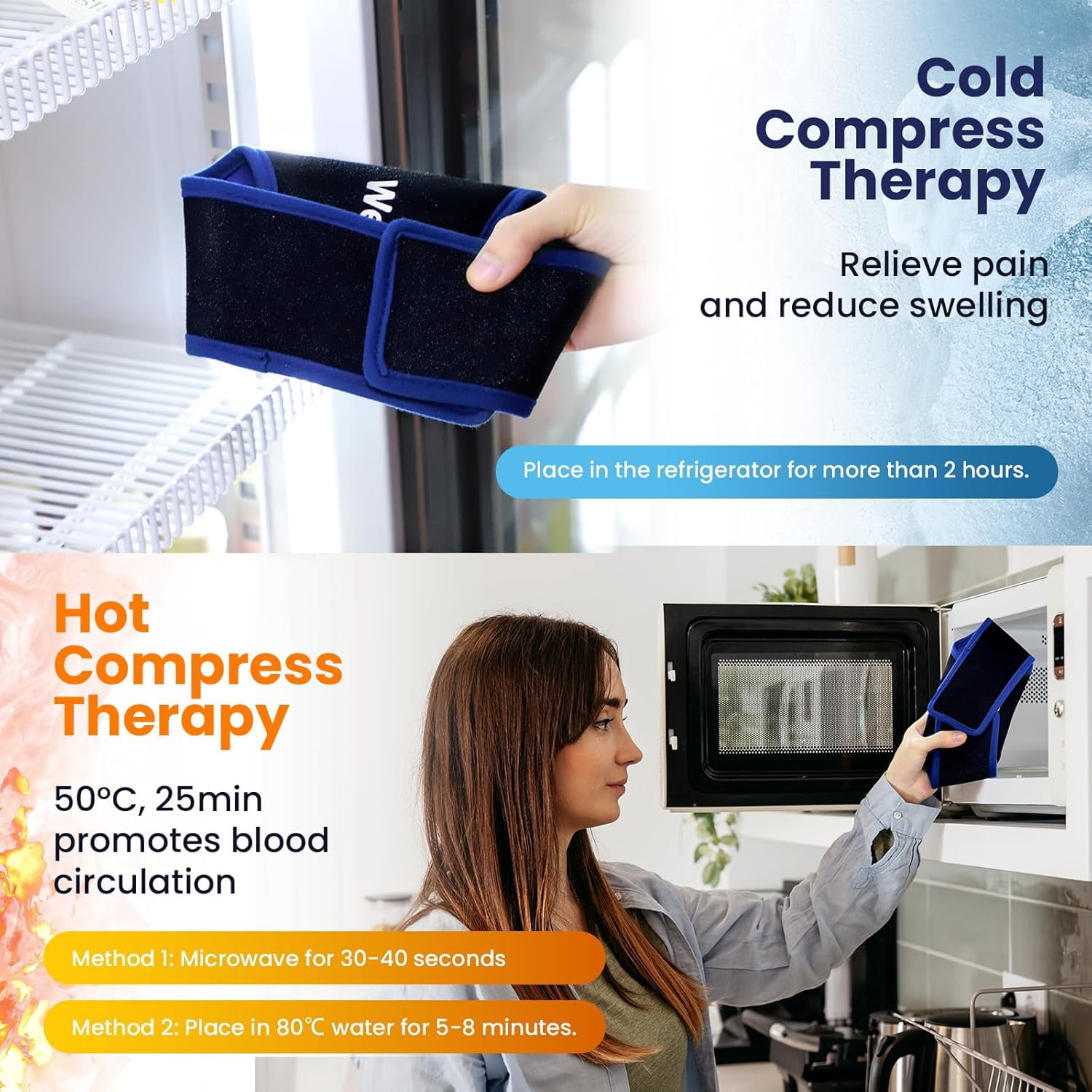 Welnove Ankle Ice Pack Wrap – 2 Pack Reusable Gel Cold Packs for Pain Relief, Heel Injuries, Plantar Fasciitis, Achilles Tendonitis, for Swelling, Sprained Ankles