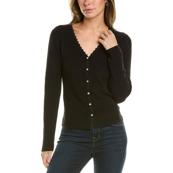 Vince womens  Crocheted Trim Linen-Blend Cardigan, m, Black