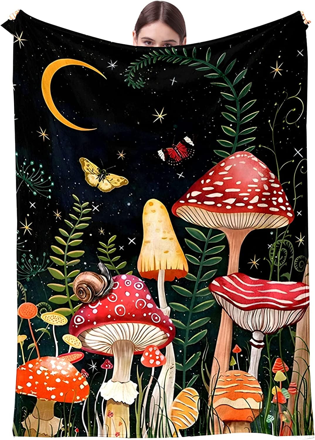 Mushroom Hedgehogs Pattern Print Throw Blanket