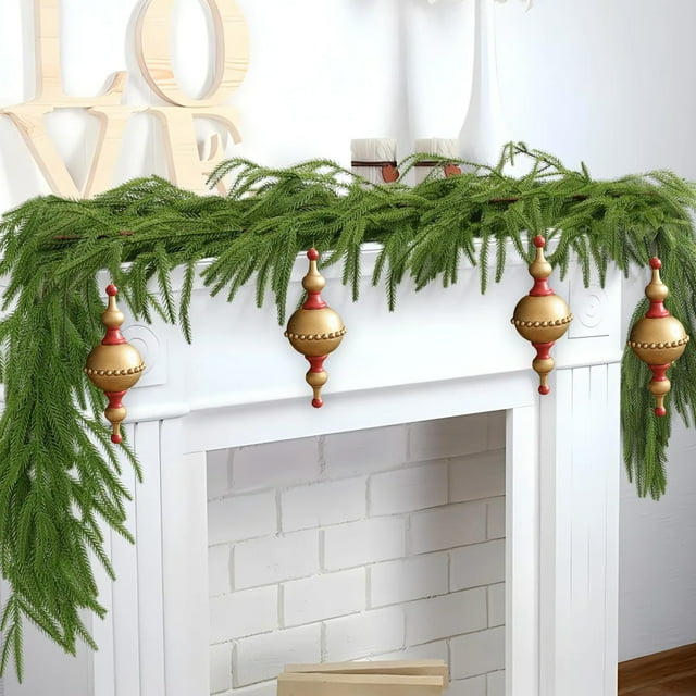 Adorno de Madera para Árbol de Navidad con Forma de Estrella y Bellotas, Dorado, Rojo y Verde, Colgante de 15 Cm, Ligero, Rústico, para Decoración Navideña | Decoración para Pared, Puerta, Ventana, F