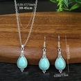 thumbnail image 2 of LYMAYTER Collier Rétro Boucles d'Oreilles 2 Pcs/ensemble Collier & Boucles d'Oreilles Style Ethnique - Faux Turquoise, Incrusté de Strass, Pendentif Collier & Crochet Boucles d'Oreilles, 2 of 7