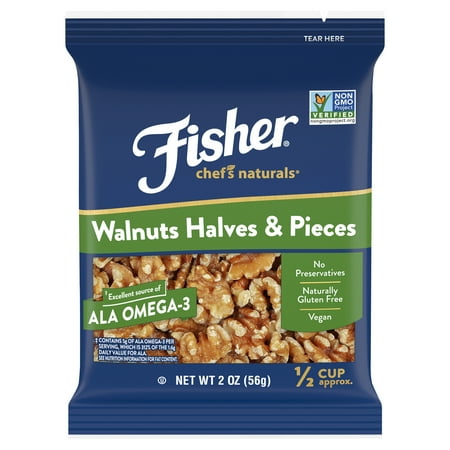 Fisher Chef's Naturals Gluten Free, No Preservatives, Non-GMO Walnut Halves & Pieces, 2 oz Bag