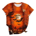 thumbnail image 6 of JOANKDMI Festive Halloween Graphic Tees for Women Bat Spider Web Pumpkin Moon Print Tops Short Sleeve Crewneck Casual Fall Shirts Holiday Party Blouse Tshirts, 6 of 6