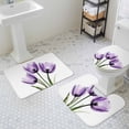 thumbnail image 3 of Purple Tulip Bathroom Rugs Set Transparent Flower Non Slip Absorbent Soft Bath Mats 3 Piece Set with Bathroom Rug, U-Shaped Floor Mat, Toilet Seat Cover Large Size, 3 of 9