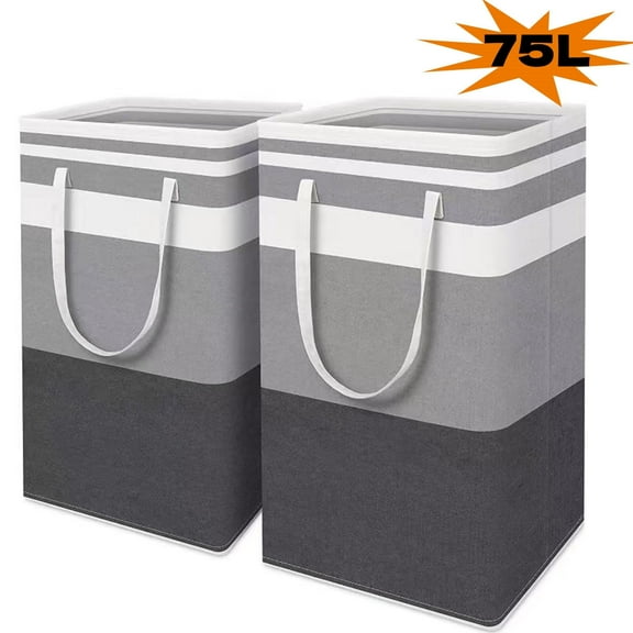 Kabuer Collapsible 2-Bin Laundry Baskets Set with Handle, Gray, 2 Count