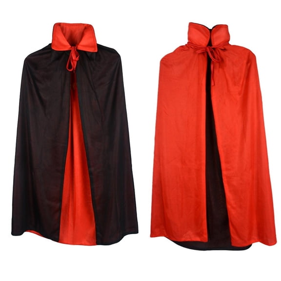 Fabrcox Halloween Holiday Long Cape, Unisex Adult Double Sided Reversible Satin Cloak, Stand Collar Full Length Black Red Wear for Masquerade Christmas Gathering XL