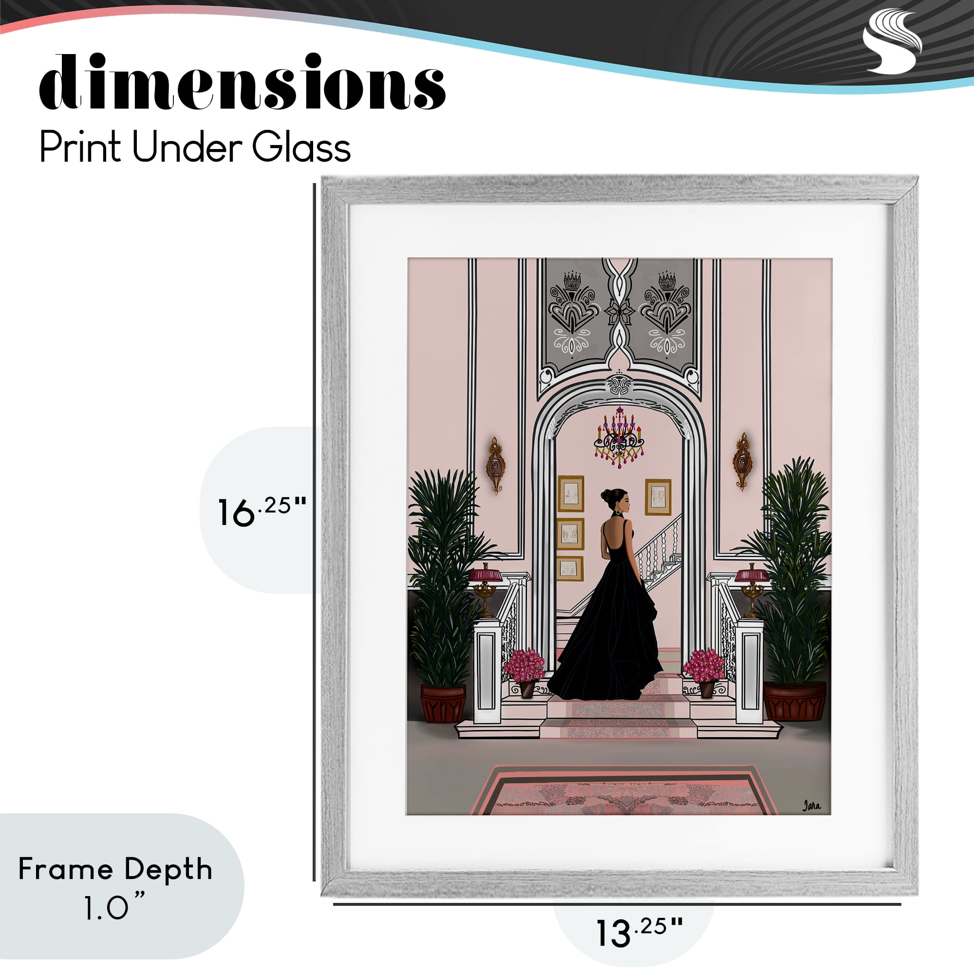 Stupell Industries Mansion Girl in Gown Gray Framed Print Under Glass, design by Tara Boone