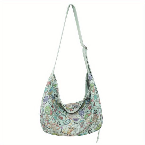 All Over Cartoon Monster Pattern Hobo Bag, Trendy Shoulder Bag, Casual Niche Storage Bag