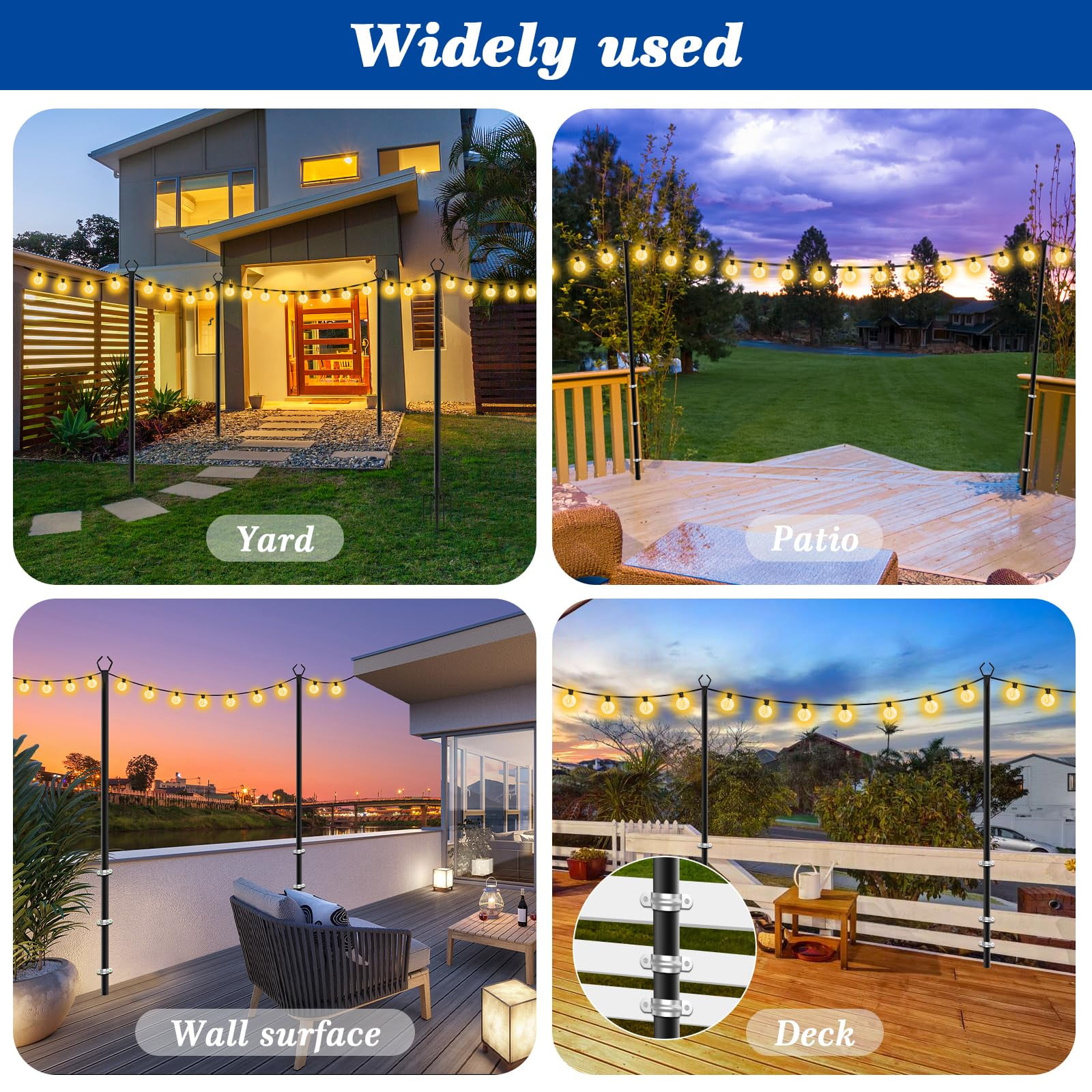 Aertyole 2 Pack 10FT Metal String Light Poles for Outside with Fork, Hanging Light Poles for Patio, Backyard, Garden, Deck, Party, Wedding (Black)