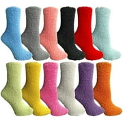 Yacht & Smith Womens Fuzzy Socks (12 Pairs) Soft Warm Winter Comfort Socks Multicolor, Solid Fuzzy C, 9-11