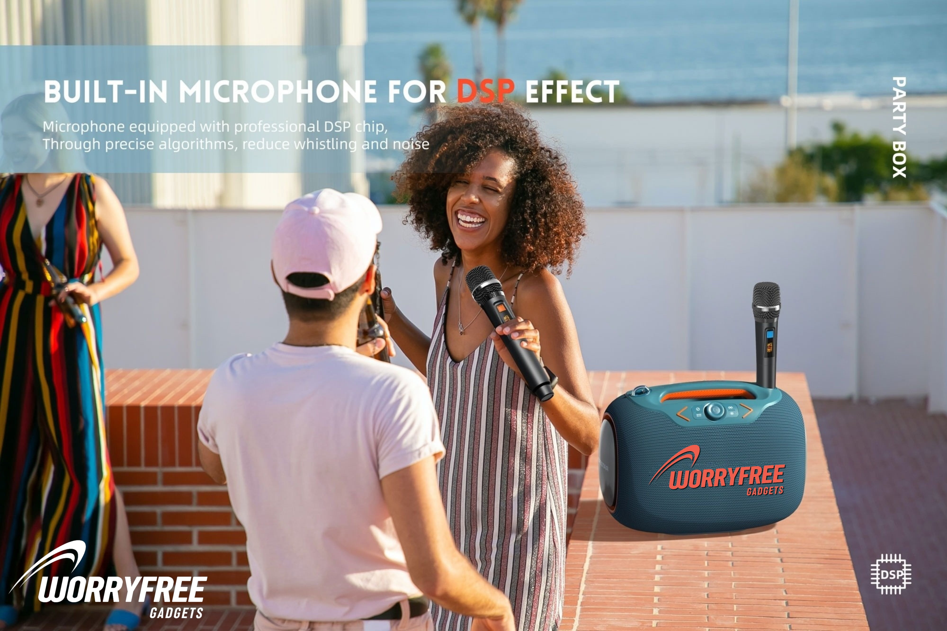 WorryFree Gadgets Portable Bluetooth Speaker with Two Microphones, Deep Bass, Large Party Wireless Speakers, 120W, Black