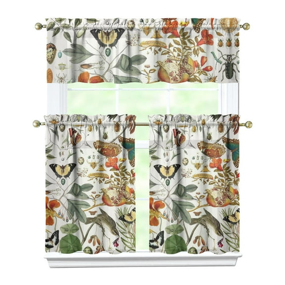 Floral Vintage Curtains 36 Inch Short - 3 Panel Boho Farmhouse Set with Rustic Wildflowers, Rod Pocket