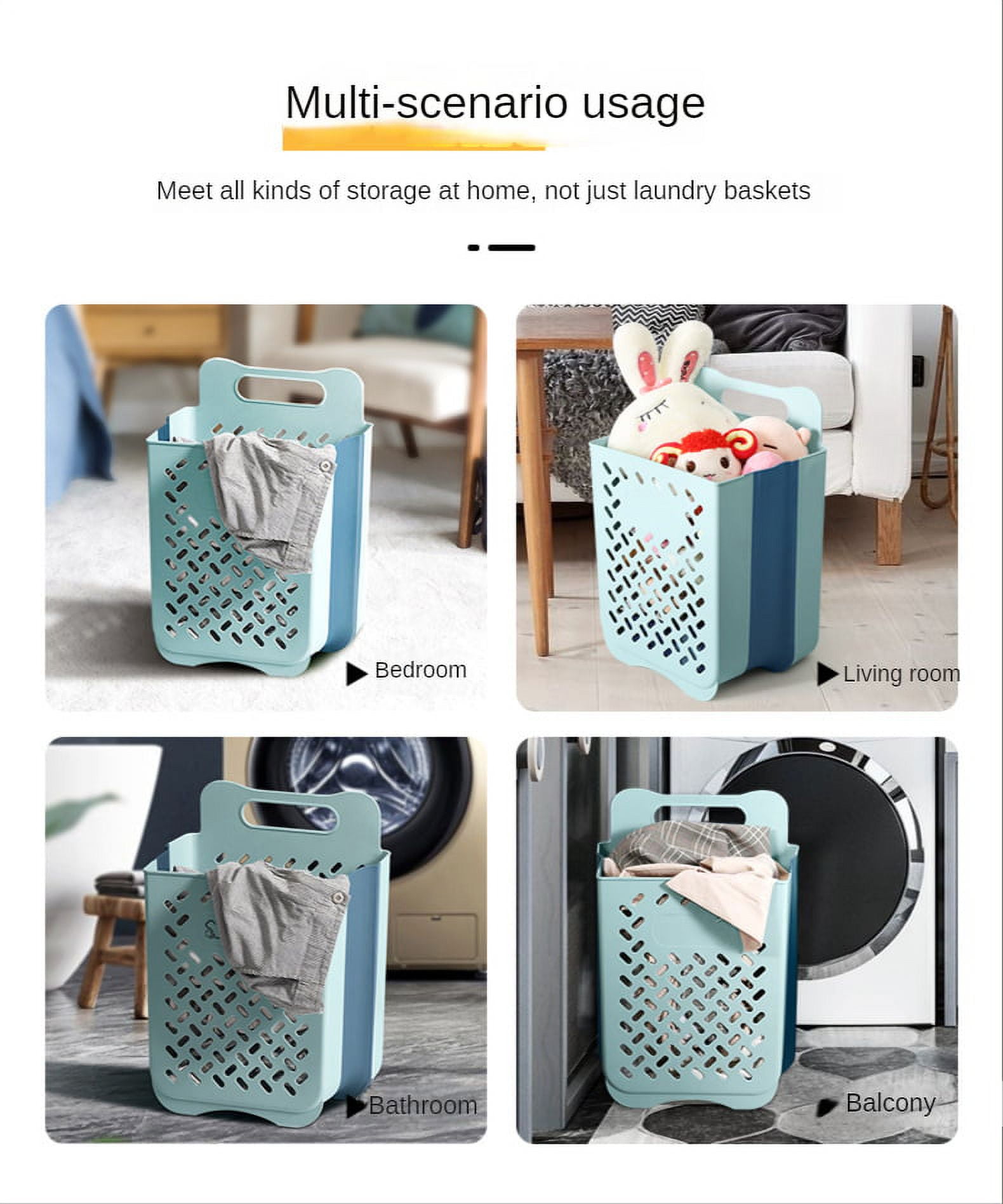 Wall-mounted Collapsible Laundry Basket, Tall Plastic Hamper for Dirty  Clothes, Punch-free Storage Bins with Soft Handle, for Organizing Home