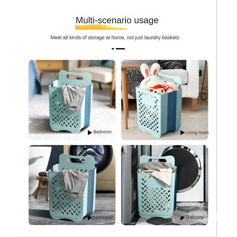 Plastic Collapsible Hanging Laundry Basket with Carry Handle Space