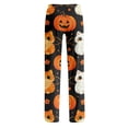 thumbnail image 5 of KDDYLITQ Pajamas for Women Halloween Skeleton Elastic Waist Stretchy Soft Drawstring Trousers Lightweight Skull Halloween Pj Pants Orange S, 5 of 6
