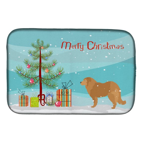 Caucasian Shepherd Dog Merry Christmas Tree Dish Drying Mat