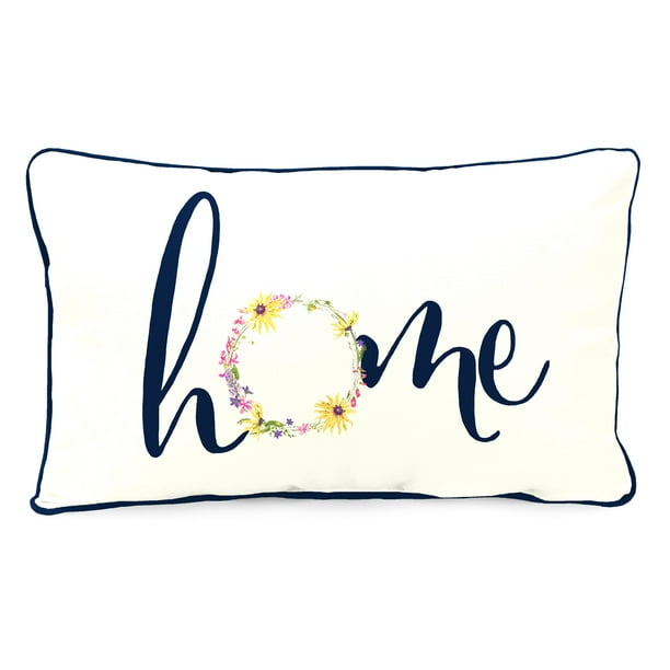 Mainstays Home Flower Wreath Reversible Outdoor Throw Pillow, 12" x 16