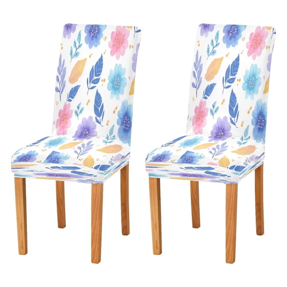 Chair Cover 2 Pack Removable Dining Chair Protectors Washable Chair Slipcovers Seat for Home Wedding Decor Blue and Purple Flowers