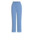 thumbnail image 5 of NSLGXD Cotton Dress Pants Women Solid Color Elastic High Waisted Drawstring Tapered Trousers with Button Cuffs and Pockets Loose Comfortable Work Pant S-2XL Blue Pant, 5 of 8