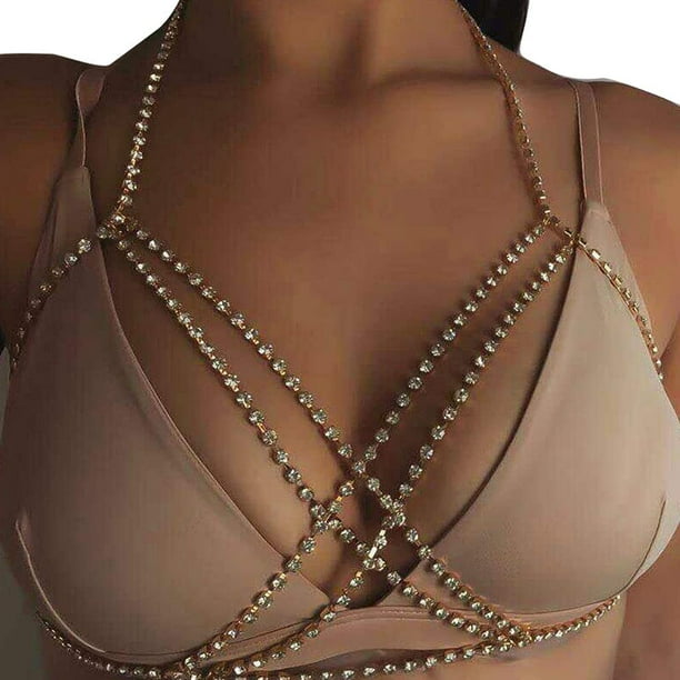 Bikini Chain Necklace Gold Tassel Bra Chain Necklace Sexy Breast Chest  Chain Beach Body Chain Jewelry for Women and Girls 