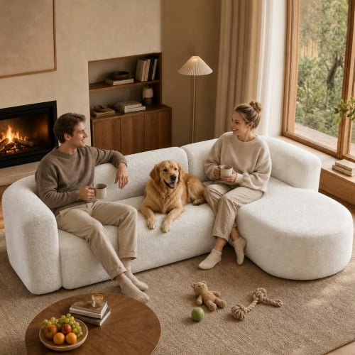 109.4" Boneless Modular Sectional Sofa with L-Shaped Chaise, Cloud-Like Chenille Couch, No Assembly Required, White