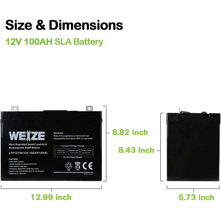  WEIZE 12V 100AH Deep Cycle Gel Battery Rechargeable for Solar,  Wind, RV, Marine, Camping, Wheelchair, Trolling Motor and Off Grid  Applications : Automotive