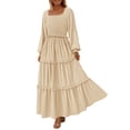 thumbnail image 1 of Vestido PRETTYGARDEN Maxi Beige con Escote Cuadrado y Fruncido en Tela Swiss Dot Talla S, 1 of 8