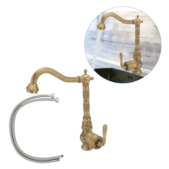 Retro Style Faucet, Pure Brass Fast And Large Leak Proof Antique Kitchen Faucet Beautiful Durable Cold Hot Water Mixer Single Handle Faucet 360 Degree Swivel Faucet, For Kitchen