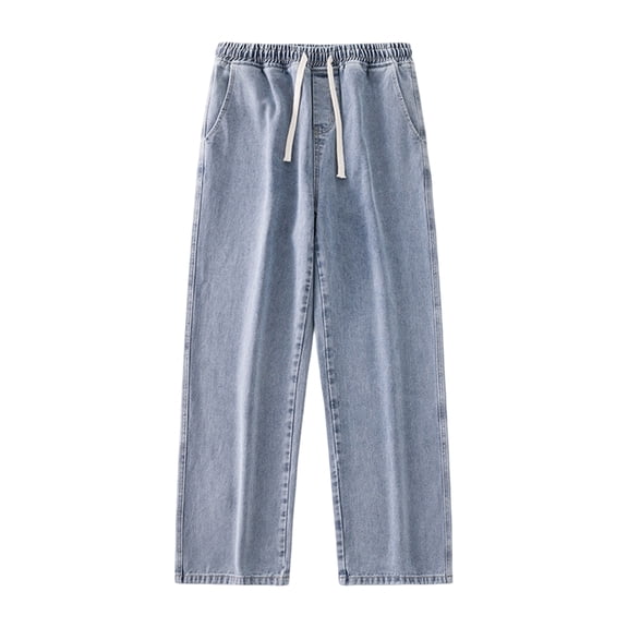 Yifymode Men's Casual Jeans Regular Fit Denim Pants Straight Leg Jeans Elastic Waist Drawsting Trousers,Blue XL