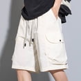 thumbnail image 6 of Linen Shorts for Men 3 Pack Men's Cargo Shorts with Multi-pocket, Elastic Waist Straight Leg Shorts, Summer Fashion Casual Beach Short Pants White 5XL, 6 of 8