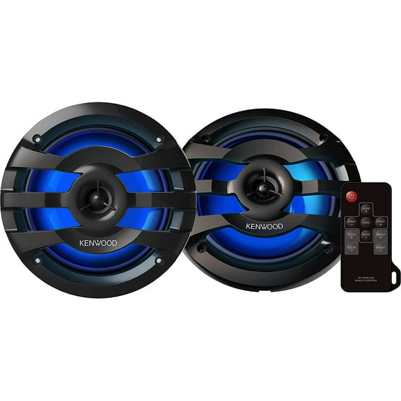 KENWOOD KFC-1673MRBL 6.75 2-Way Marine Speaker(Black) with RGB Lighting, Remote Control Included, 260 Max Power