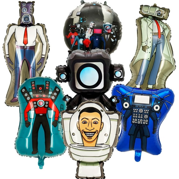 7Pcs Skibidi Toilet Balloons Kit, Titan Speakerman Foil Balloons, G-Toilet Balloon Set for Skibidi Toilet Themed Party Decorations