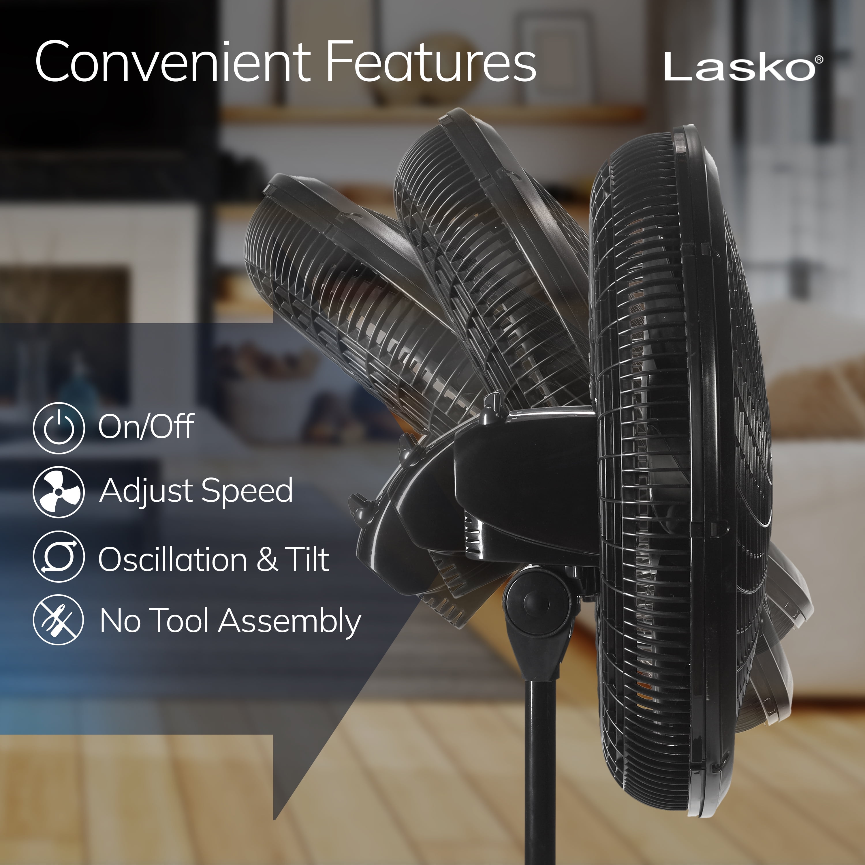 Lasko Elegance & Performance 18" 3-Speed Oscillating Pedestal Fan, Black, 1827