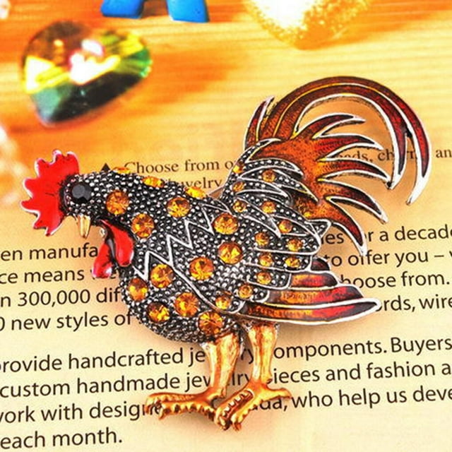 Chicken Shaped Rhinestone Brooch Cock Badge Pin Clothes Collar Scarf Chest Alloy Pin Jewelry