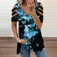 thumbnail image 2 of Elegante blusa estampada con cuello en V para mujer, camiseta suelta de manga corta con cremallera OAVQHLG3B Store  lin121212, 2 of 4
