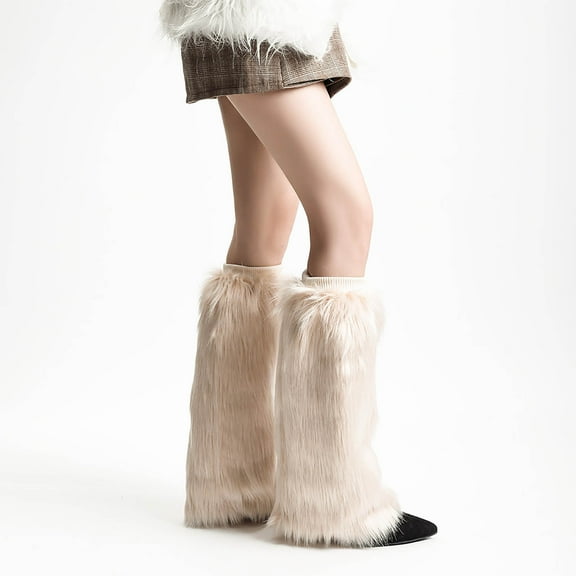 BRGZLK Women Foot Covers Plush Sock Covers Mid Tube Leg Warmers Warm Color Boot Covers Stack Cozy Socks for Fall Winter Beige L