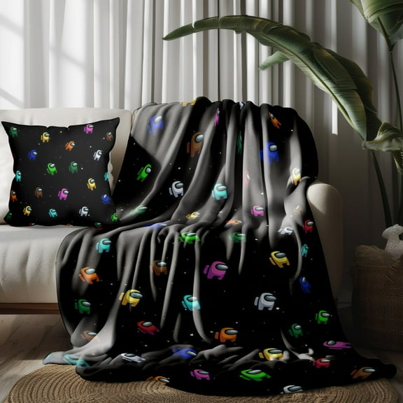 Throw Blankets Throw For Among Us Pillow Covers for Thin Bed Couch Decor Kids Adult Nap Bedroom Car All Season Birthday Gifts 30×40 inch Throw Blanket and Pillowcase Set