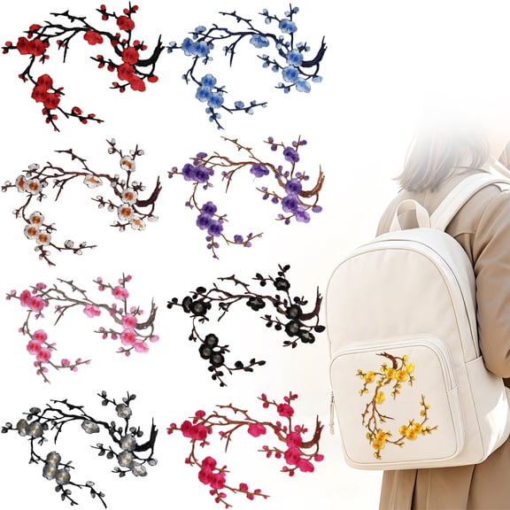 BESEW7 Flower Embroidered Applique Patches Iron On for Backpack Jacket Jeans Tote Bag Dress Cherry Blossom Sew On Decorative Patch