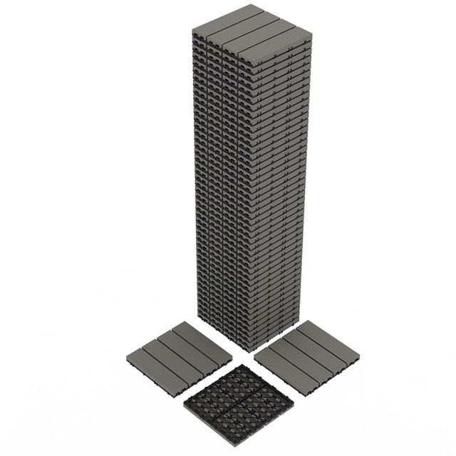 Garvee 48-Pack 12"x12" Interlocking Composite Deck Tiles for Patio, Balcony, Porch, Poolside, Grey