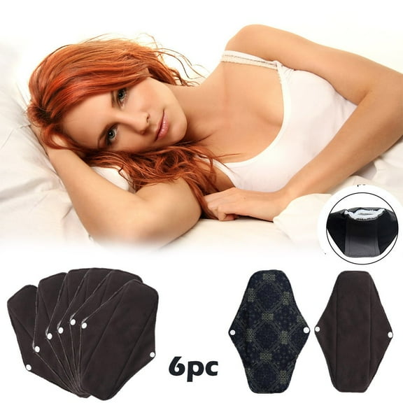 Usbinx Life 6 Pack Reusable Cloth Menstrual Pads High Absorbency Charcoal Fiber Washable Leakproof 23x28cm with Wet Bag