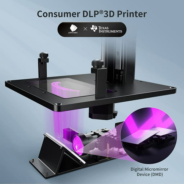 Imprimante 3D en résine ANYCUBIC Photon D2, imprimante 3D DLP avec haute  précision, impression ultra-silencieuse et longue durée de vie, taille  d'impression améliorée 5,1 '' x 2,88 '' x 6,5 '' 