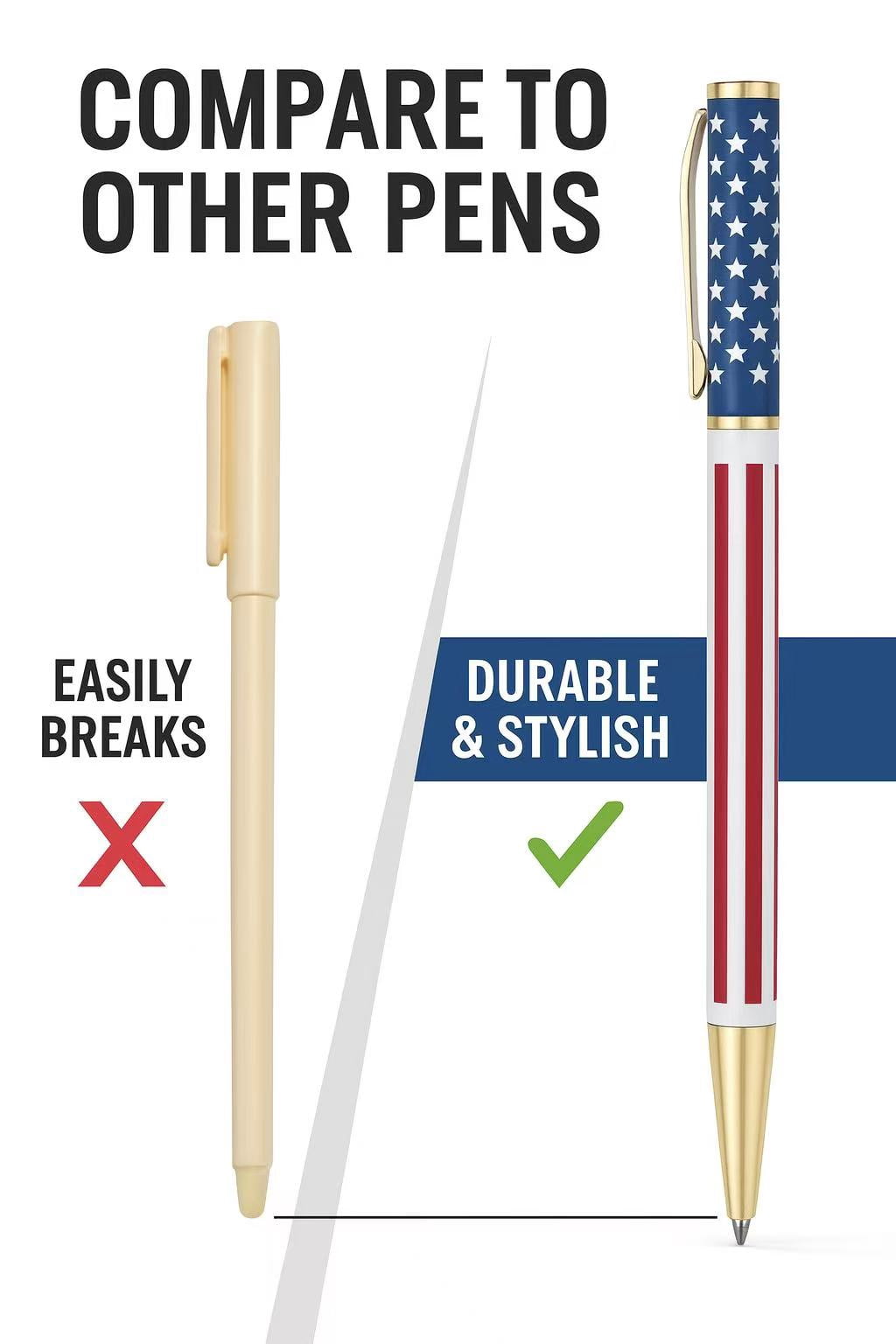 20 Pack American Flag Ballpoint Pens – Metal Patriotic Pens, Smooth Writing USA Flag Pens for Office, Teachers & Gifts