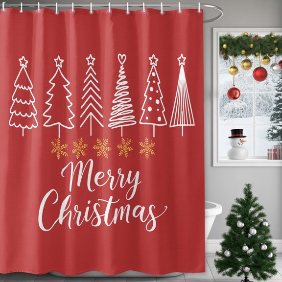 Shower Curtains for Bathroom-36"x72",Merry Christmas Words Waterproof Bath Curtain Grommet Shower Curtain Set with Hooks,