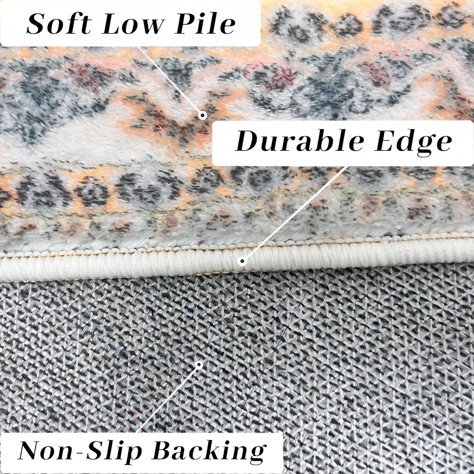 SUSUZI 5.3' x 7.5' Area Rug,Boho Living Room Rug, Washable Low Pile Non Slip Carpet for Bedroom, Dining Room, Retro Area Rug Indoor, Beige