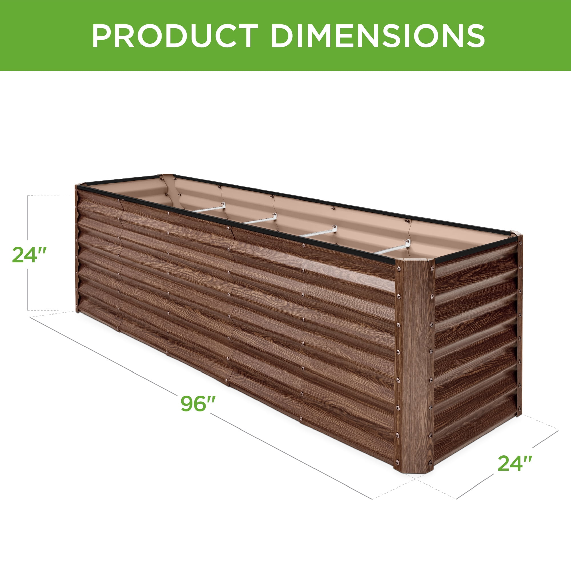 Best Choice Products 8x2x2ft Raised Metal Outdoor Garden Bed for Flowers Vegetables Herbs - Dark Brown Wood Grain