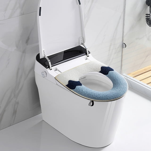 Embroidery Toilet Seat Cover | Cushioned Toilet Lid Mat | Soft Washable Toilet Pad for Home Bathroom | Decorative Toilet Seat Protector | Easy Clean Toilet Cover