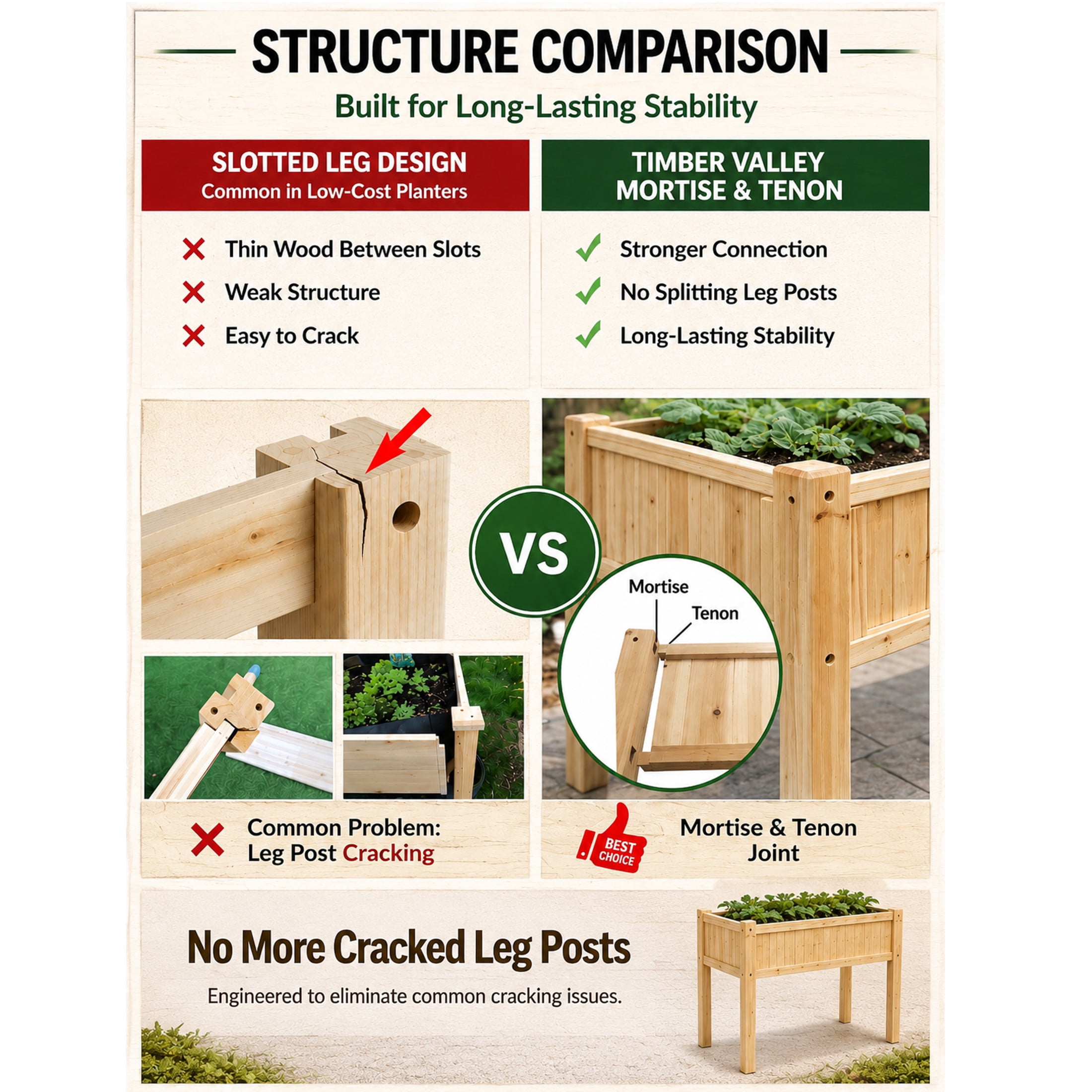 Timber Valley Elevated Cedar Raised Garden Bed, 48" x 24" x 32", Strong Mortise and Tenon Structure, Wooden Planter Box with Liner for Vegetables, Herbs & Flowers