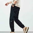 thumbnail image 4 of Men's Casual Cargo Sweatpants Waist Drawstring Joggers Men's Fashion Casual Solid Color Cargo Zipper Pockets Elastic Waist Full Length Pants Ndbuld Sales Today Clearance,Black,L, 4 of 5